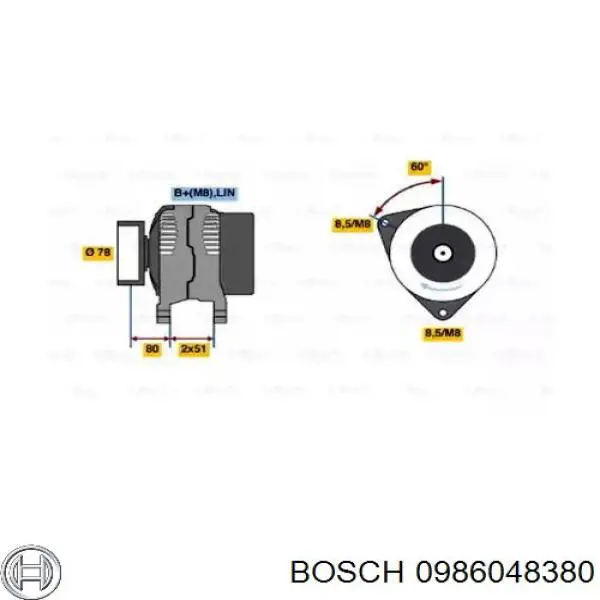Генератор Bosch 0986048380 ціна, від 218.37 USD