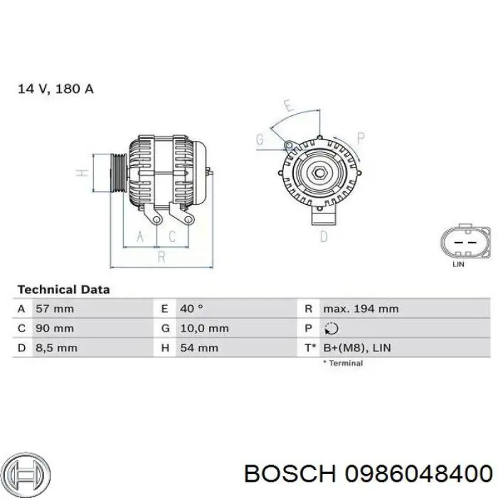 0986048400 Bosch Авто генератор