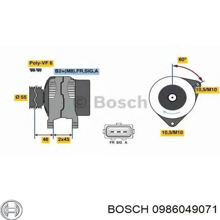 Генератор Bosch 0986049071 ціна, від 159.53 USD
