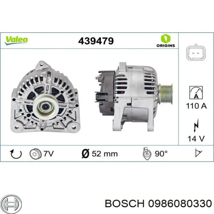 Генератор Bosch 0986080330 ціна, від 88.68 USD