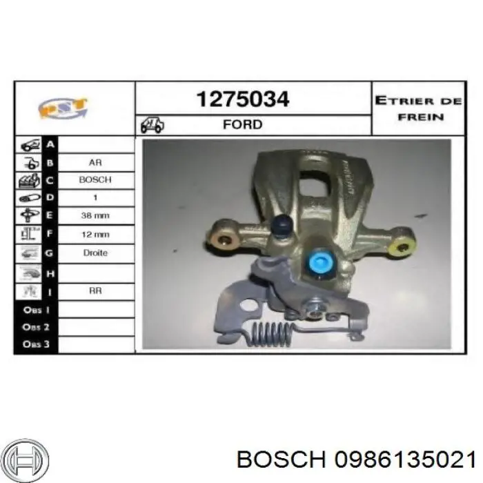 0986135021 Bosch Супорт гальмівний задній правий