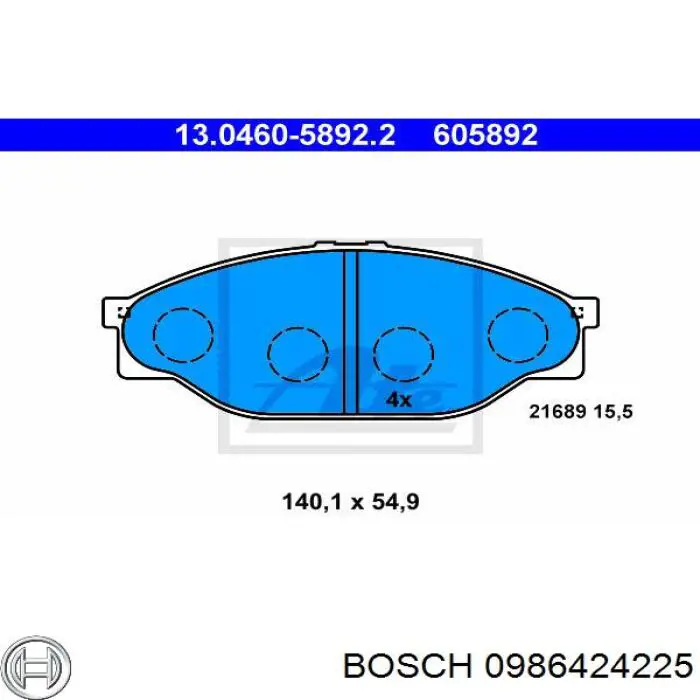 0986424225 Bosch колодки гальмівні передні, дискові