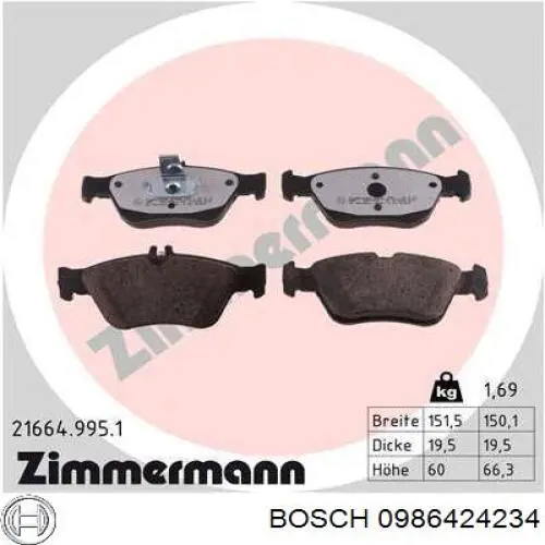 Тормозні колодки Bosch 0986424234