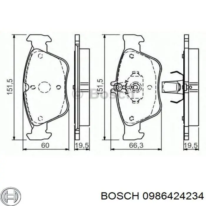 Купити 0986424234 Bosch Колодки гальмівні передні, дискові