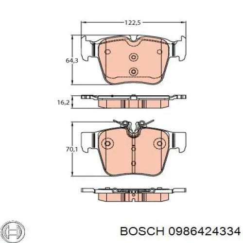 Задні гальмівні колодки 0986424334 Bosch