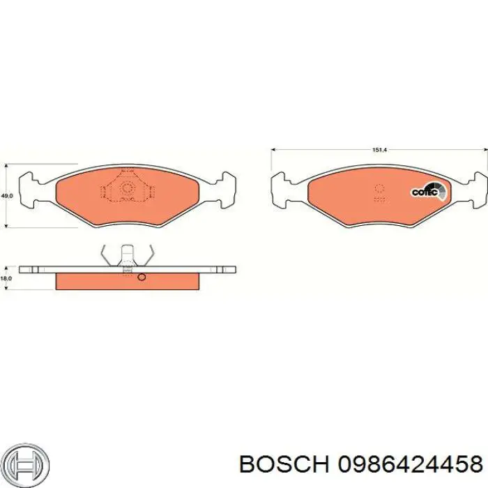 0986424458 Bosch колодки гальмівні передні, дискові