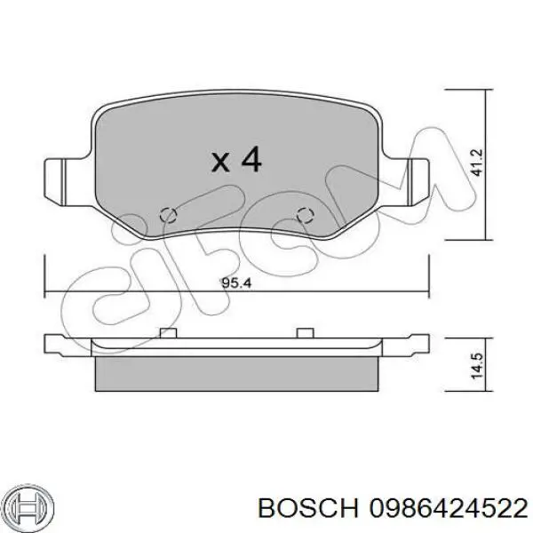 0986424522 Bosch Колодки гальмівні задні, дискові