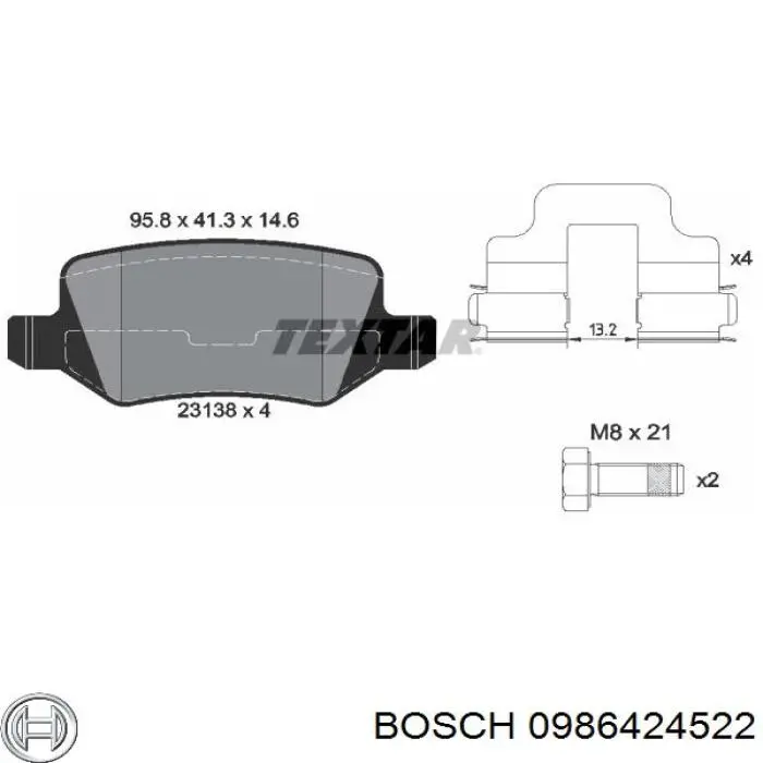 0986424522 Bosch колодки гальмові задні, дискові