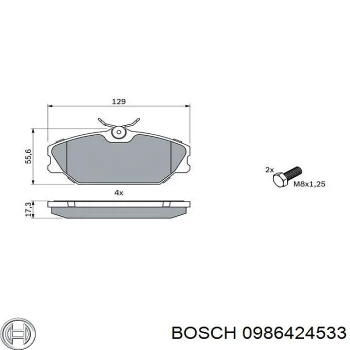 Передні тормозні колодки 0986424533 Bosch