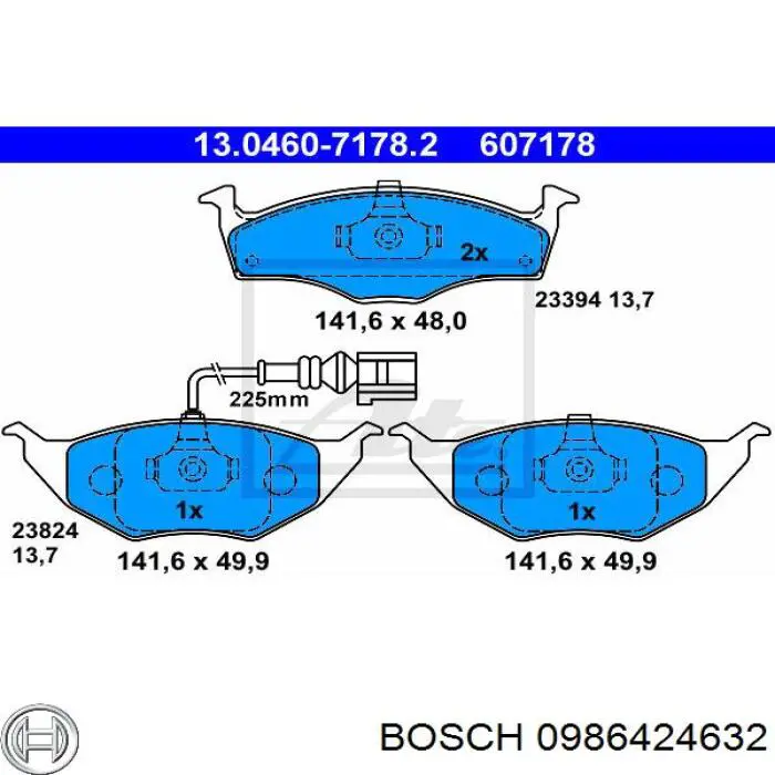 0986424632 Bosch колодки гальмівні передні, дискові