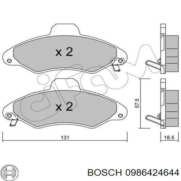 0986424644 Bosch колодки гальмівні передні, дискові