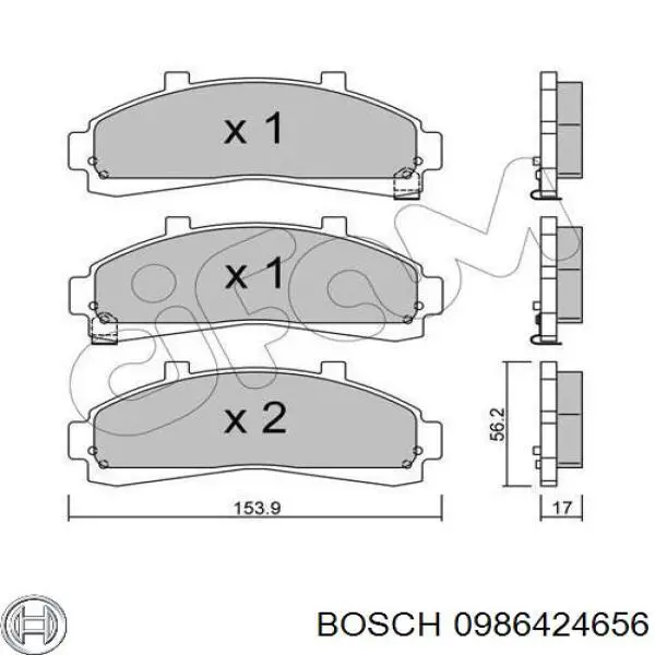 Колодки гальмівні передні, дискові 0986424656 Bosch