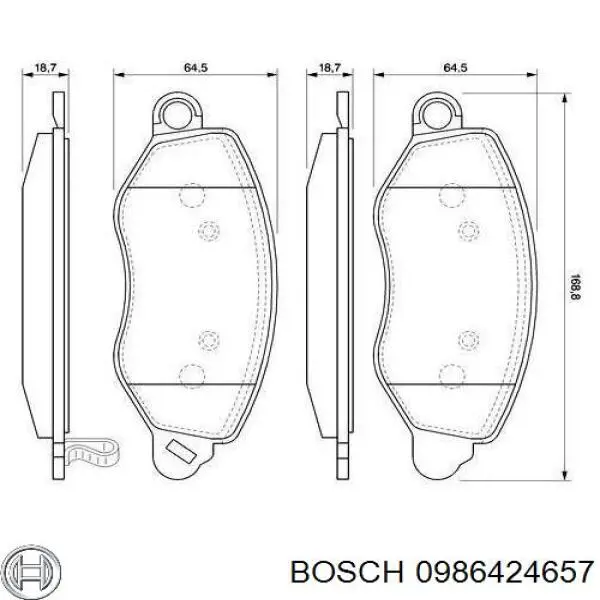 Купити 0986424657 Bosch Колодки гальмівні передні, дискові