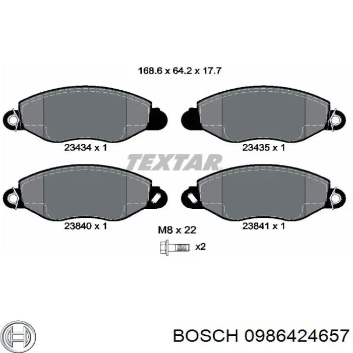 Гальмівні колодки Bosch 0986424657 ціна, від 26.09 USD