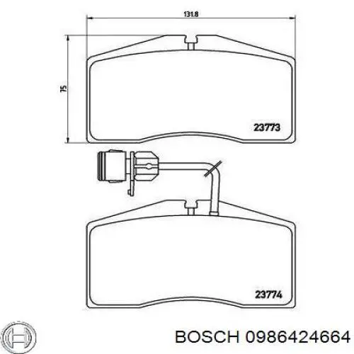 Колодки гальмівні передні, дискові 0986424664 Bosch