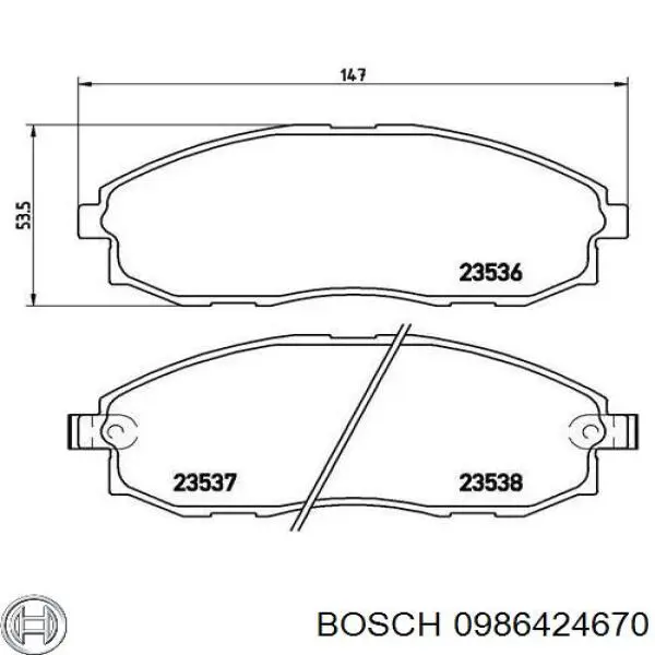 0986424670 Bosch Передні гальмівні колодки