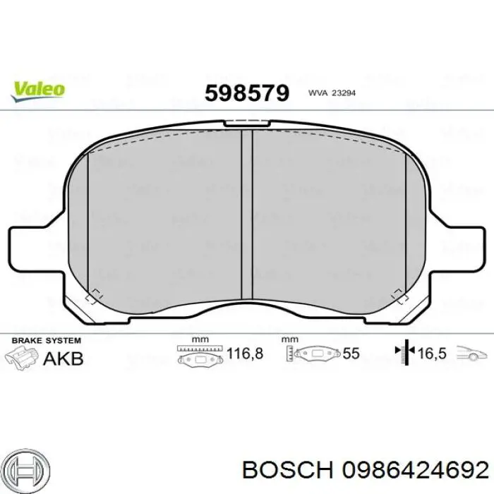 Гальмівні колодки Bosch 0986424692 ціна, від 15.76 USD