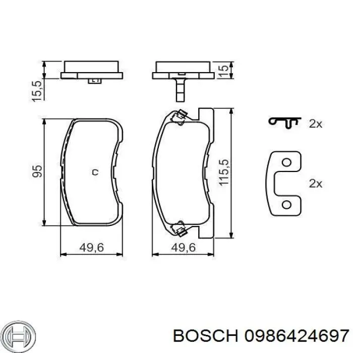 Колодки гальмівні передні, дискові 0986424697 Bosch