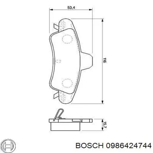 0986424744 Bosch колодки гальмові задні, дискові