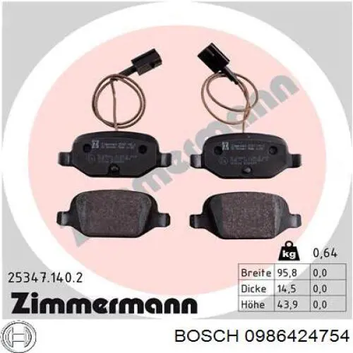 Колодки гальмові задні, дискові 0986424754 Bosch