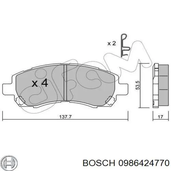 0986424770 Bosch колодки гальмівні передні, дискові