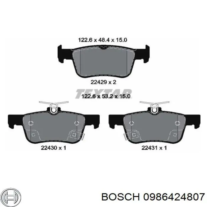Задні гальмівні колодки 0986424807 Bosch