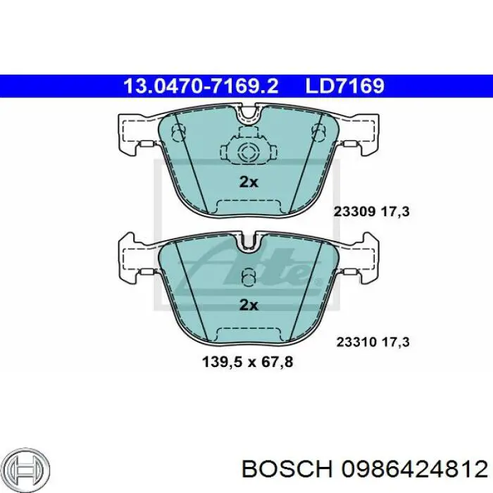 Задні гальмівні колодки 0986424812 Bosch