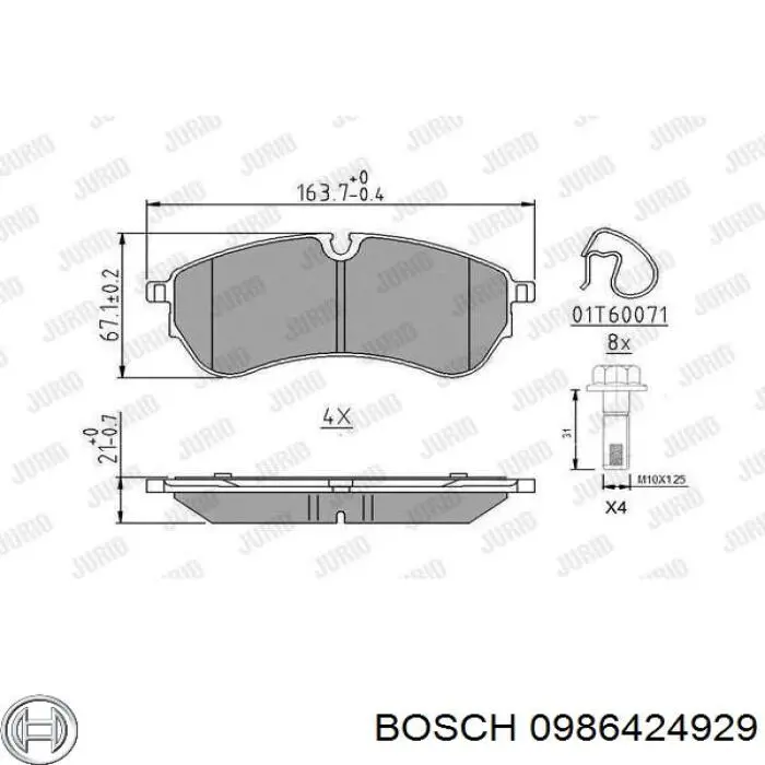 0986424929 Bosch Передні гальмівні колодки