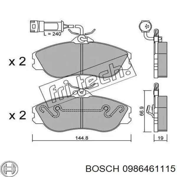 0986461115 Bosch колодки гальмівні передні, дискові