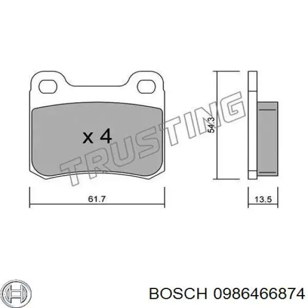 Задні гальмівні колодки 0986466874 Bosch