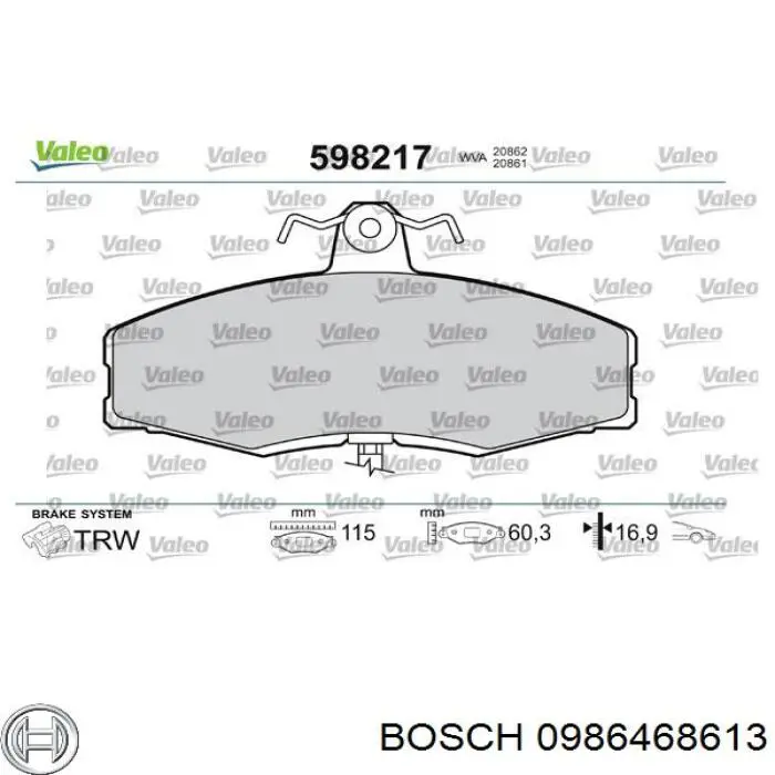 0986468613 Bosch Передні гальмівні колодки