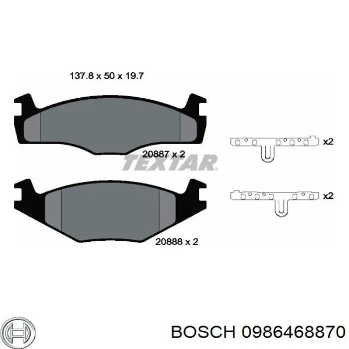 Передні тормозні колодки 0986468870 Bosch