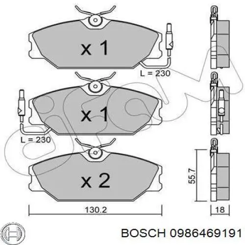 Колодки гальмівні передні, дискові 0986469191 Bosch