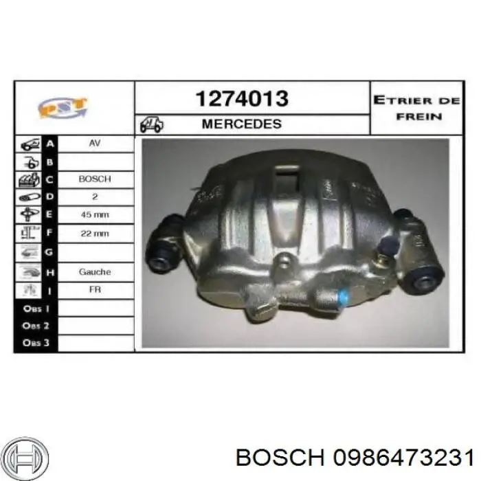 Супорт гальмівний передній лівий 0986473231 Bosch
