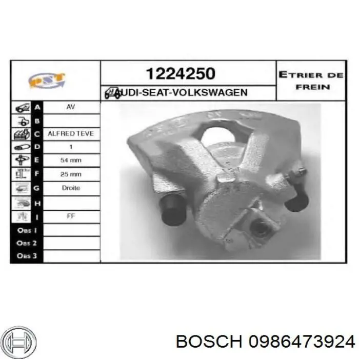 Супорт гальмівний, передній, правий Bosch 0986473924