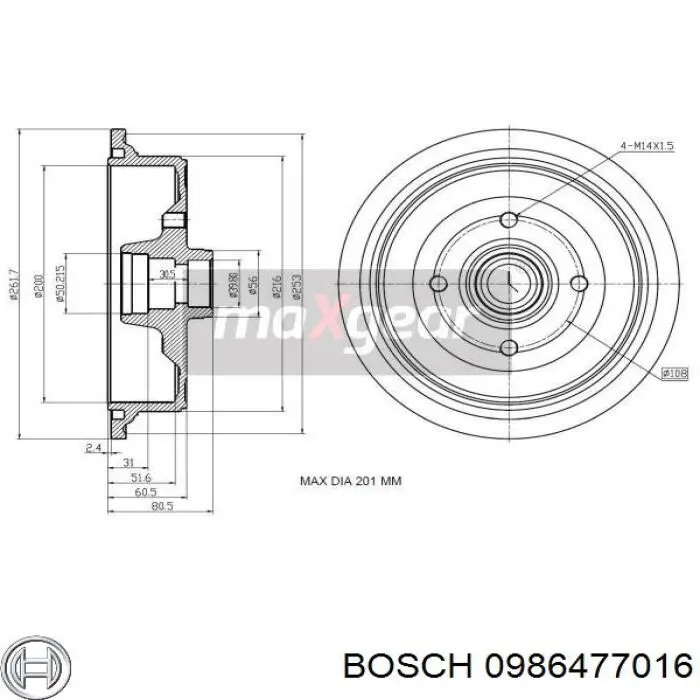Барабан гальмівний задній Bosch 0986477016 ціна, від 37.45 USD