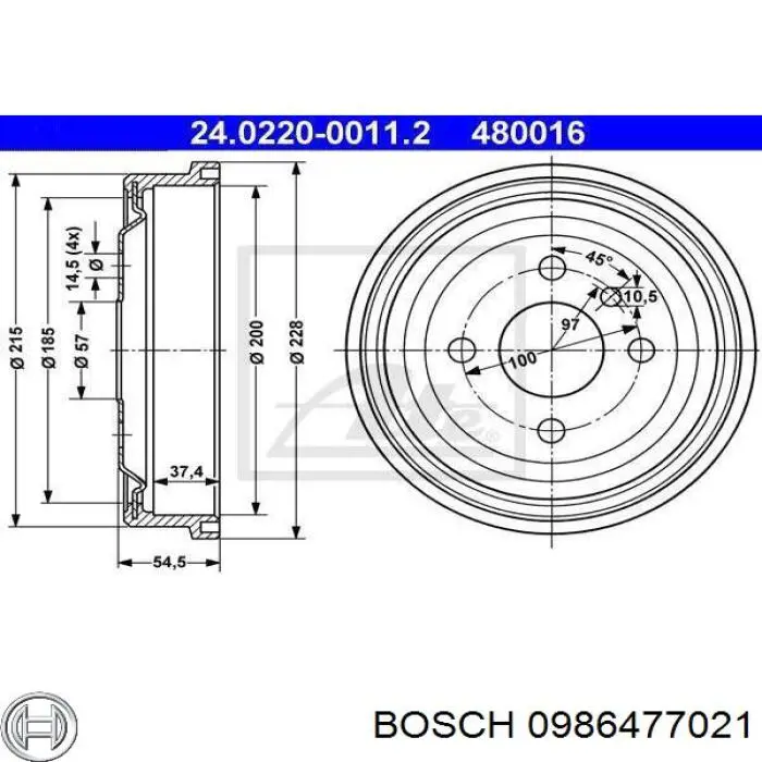 Барабан гальмівний задній Bosch 0986477021 ціна, від 20.81 USD