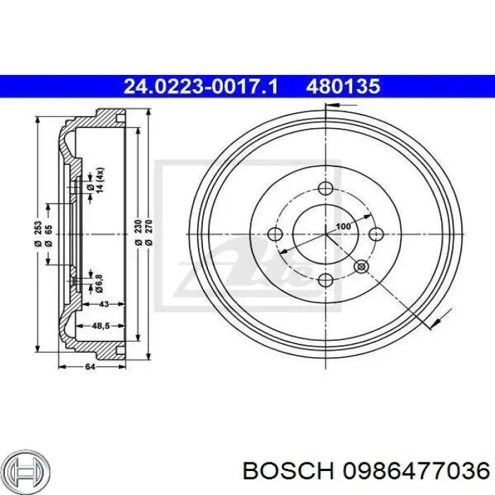 0986477036 Bosch барабан гальмівний задній