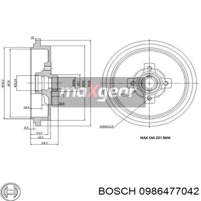 Барабан гальмівний задній Bosch 0986477042 ціна, від 51.02 USD