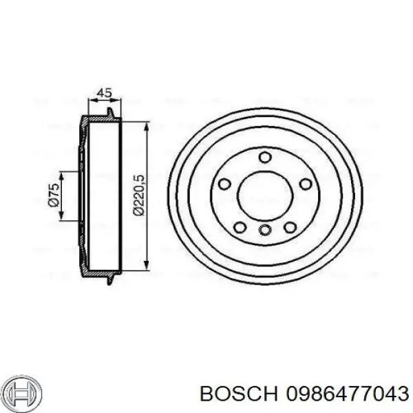 Барабан гальмівний задній Bosch 0986477043 ціна, від 27.10 USD