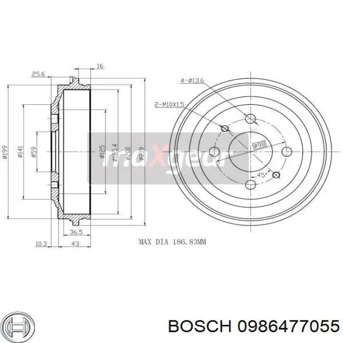 Барабан гальмівний задній Bosch 0986477055 ціна, від 18.30 USD