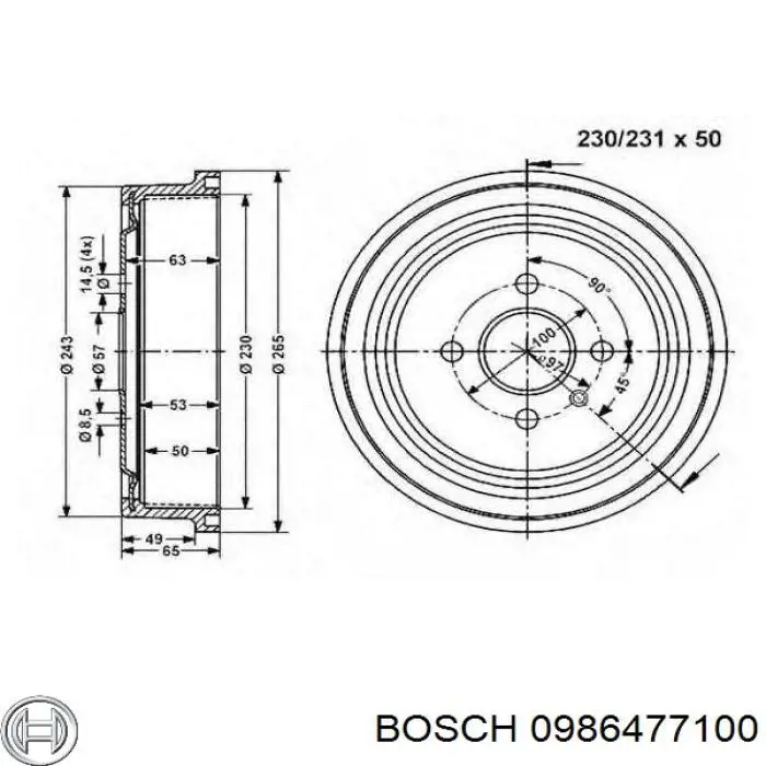 0986477100 Bosch Барабан гальмівний задній