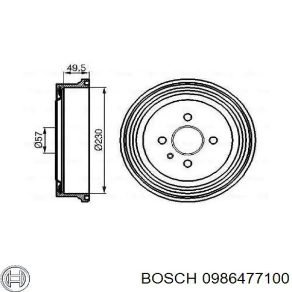 Барабан гальмівний задній Bosch 0986477100 ціна, від 40.24 USD