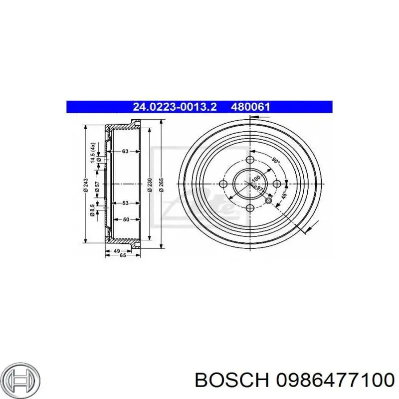 Купити 0986477100 Bosch Барабан гальмівний задній