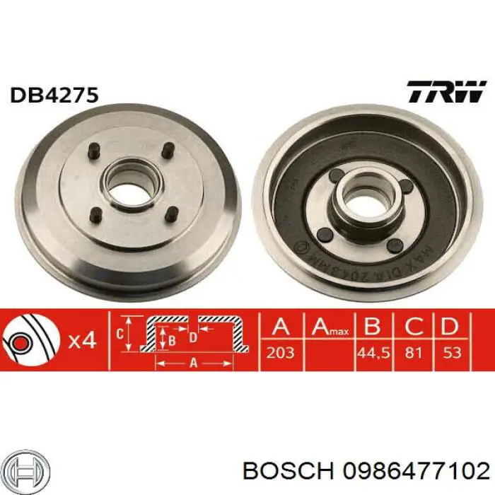 Барабан гальмівний задній 0986477102 Bosch