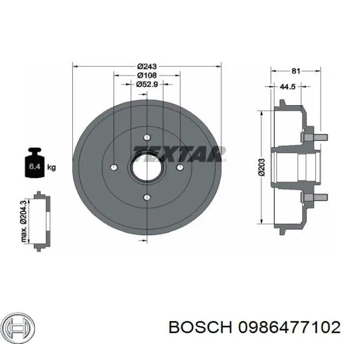 Купити 0986477102 Bosch Барабан гальмівний задній