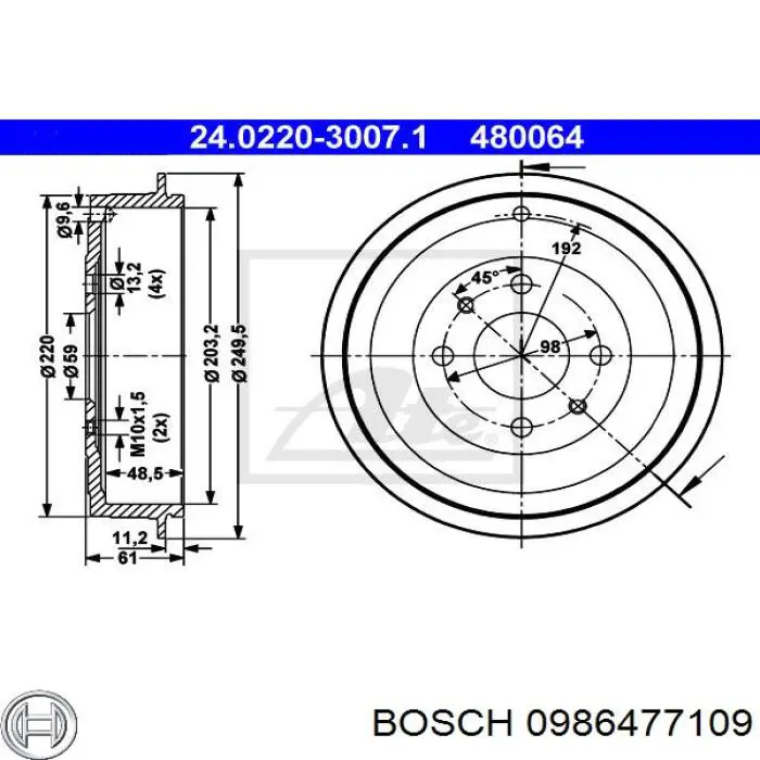 0986477109 Bosch Барабан гальмівний задній