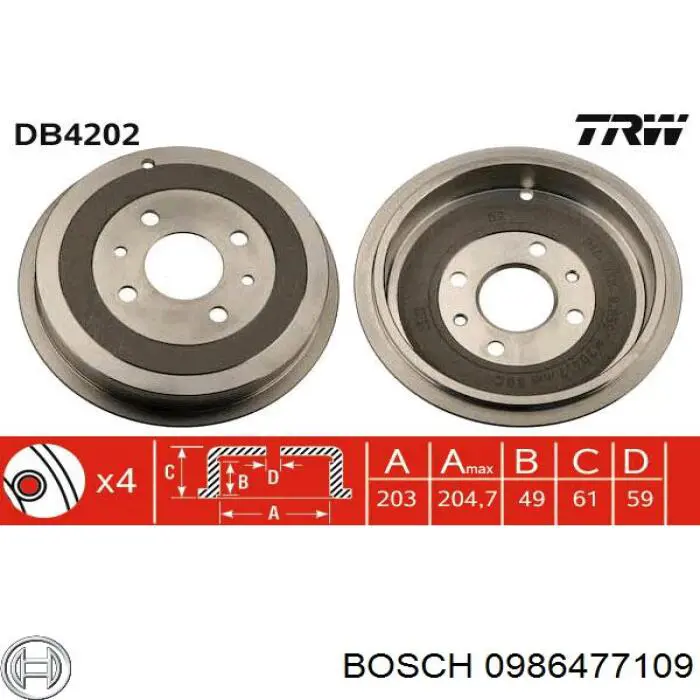 Барабан гальмівний задній 0986477109 Bosch