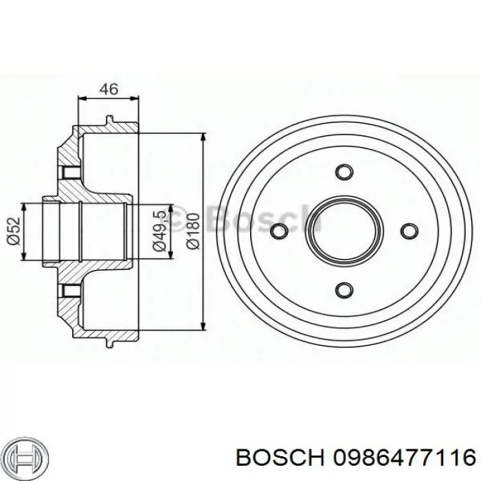 Купити 0986477116 Bosch Барабан гальмівний задній