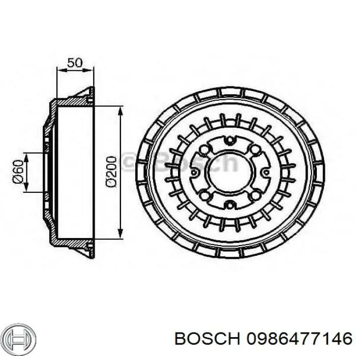 Барабан гальмівний задній 0986477146 Bosch